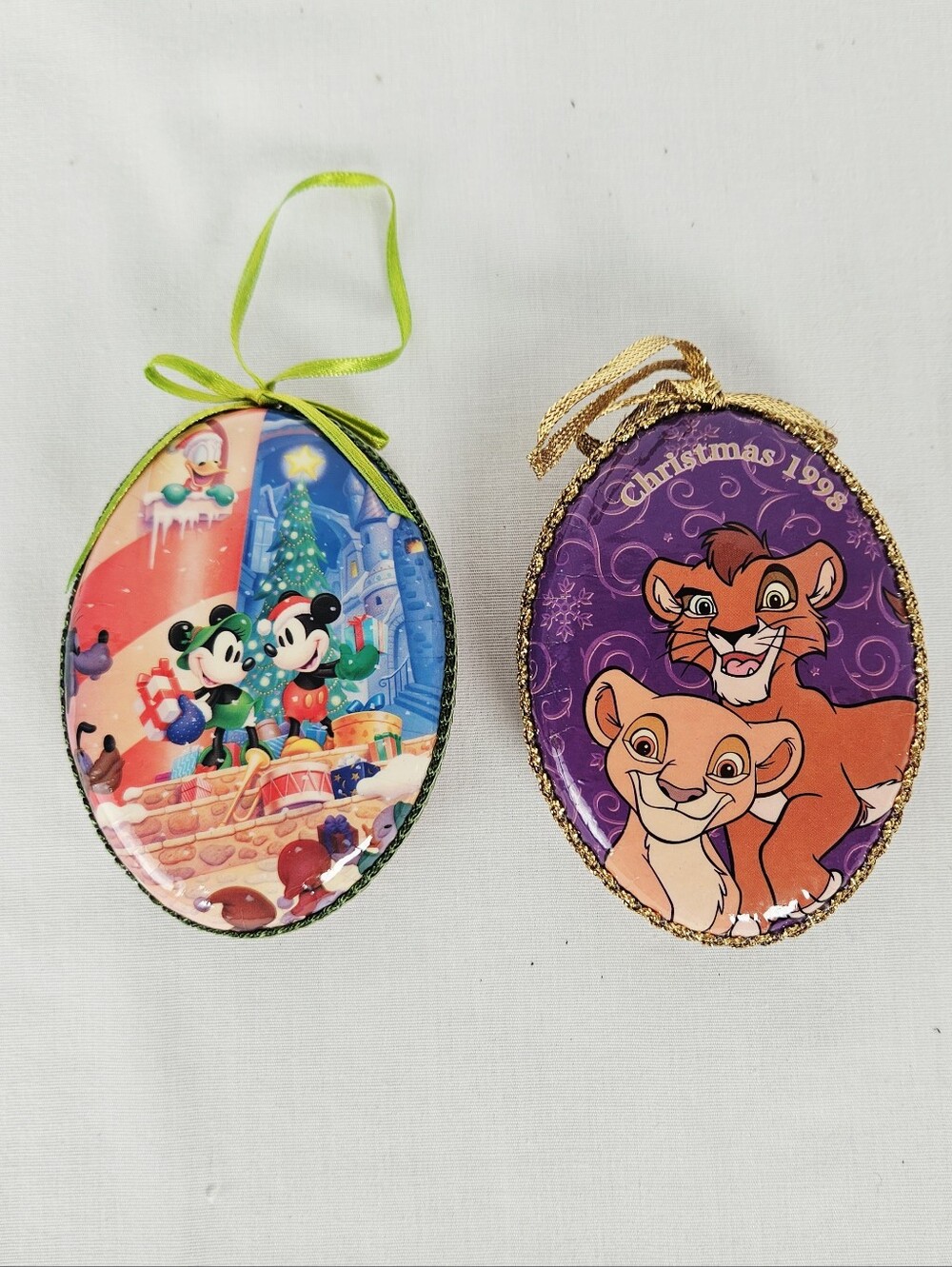 Vintage Disney Christmas 1998 Ornaments Mickey Minnie Lion King Set of 2